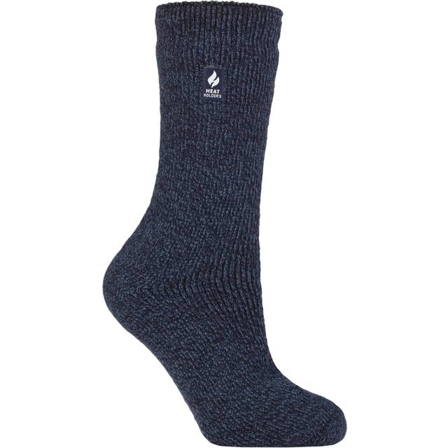 Women's 1 Pair SOCKSHOP Heat Holders 2.9 TOG Merino Wool Socks Navy Teal Twist 4-8 - Blue