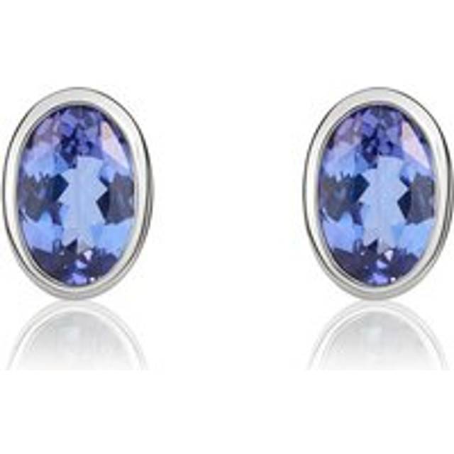9ct White Gold Tanzanite 6x4mm Oval Rub Over Set Stud Earrings