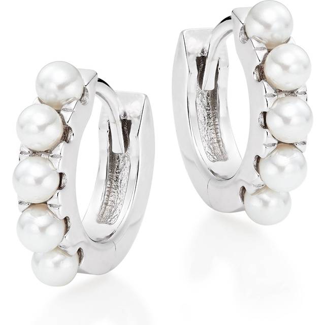 Silver Freshwater Cultured Pearl Huggie Hoop Earrings