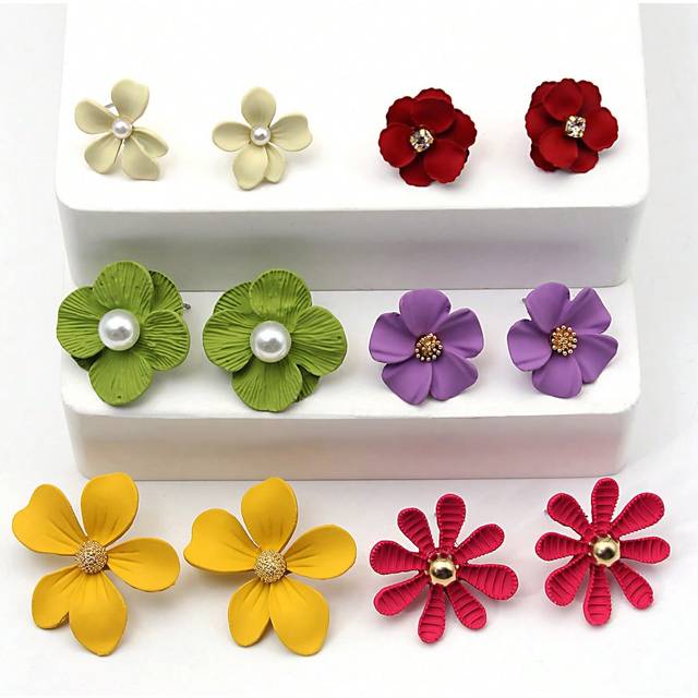 6 par/set färgglada blomformade örhängen Alla hjärtans dag, mamma, mor, mors dag, present - Multifärgad