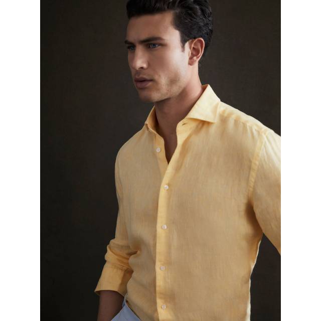 Reiss Mens Lemon Ruban Cutaway-collar Regular-fit Linen Shirt S - LEMON