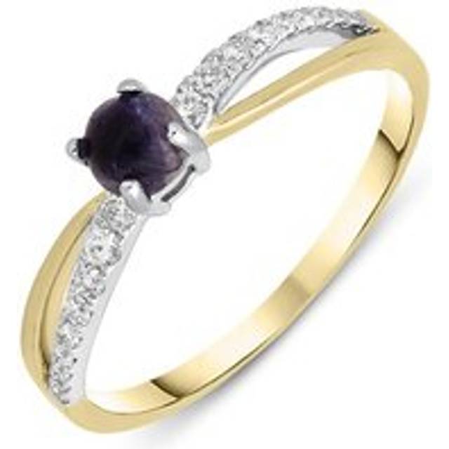 18ct Yellow Gold Blue John 0.16ct Diamond Split Shoulder Ring