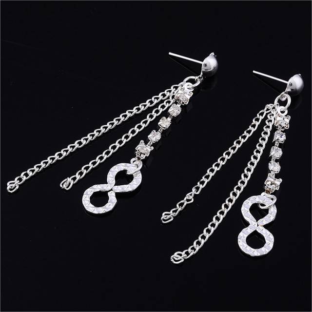 Stylish Fashionable Ear Studs Galvanized Silver Long Chains