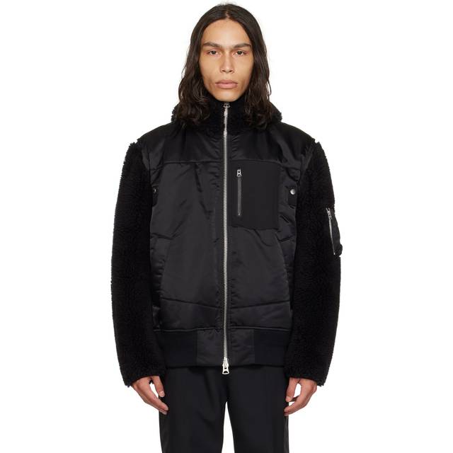 sacai Black Zip Bomber Jacket - 001 BLACK - 4