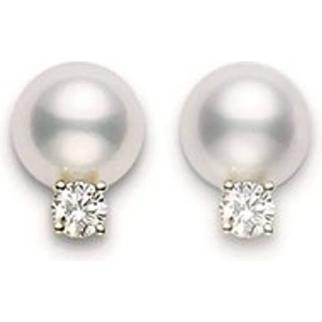 Mikimoto 18ct White Gold Diamond 6mm White Akoya Pearl Stud Earrings - White Gold