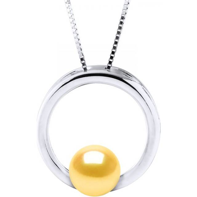 Diadema Womens CIRCLE Necklace Freshwater Pearl Round 8-9 mm Gold 925 Silver - One Size