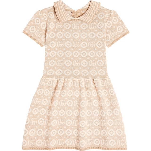 Gucci Girls Toffee/beige Kids Logo-pattern Collared Cotton Dress 6-36 Months 24