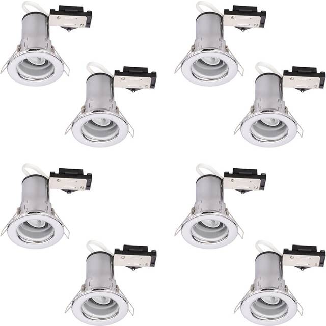 (8 Pack) Litecraft Recessed Downlight Fixed Fire Rated Spotlight Polished Chrome