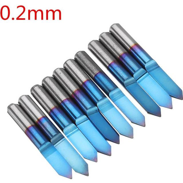 (0.2mm) 10pcs 0.1/0.2/0.3/0.4mm 60 Degree Engraving Bit Flat Bottom PCB Engraving Bit Blue NANO Coated Carbide CNC Router Tool