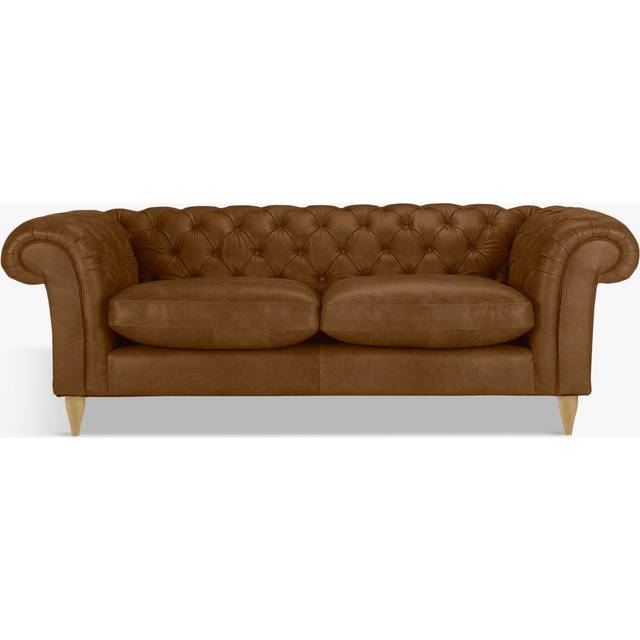 John Lewis Cromwell Chesterfield Grand 4 Seater Leather Sofa, Light Leg, Demetra Light Tan