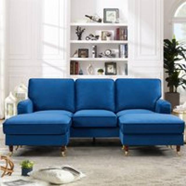 Artemis Home Woodbury U-shaped Velvet Corner Sofa - Blue, Blue