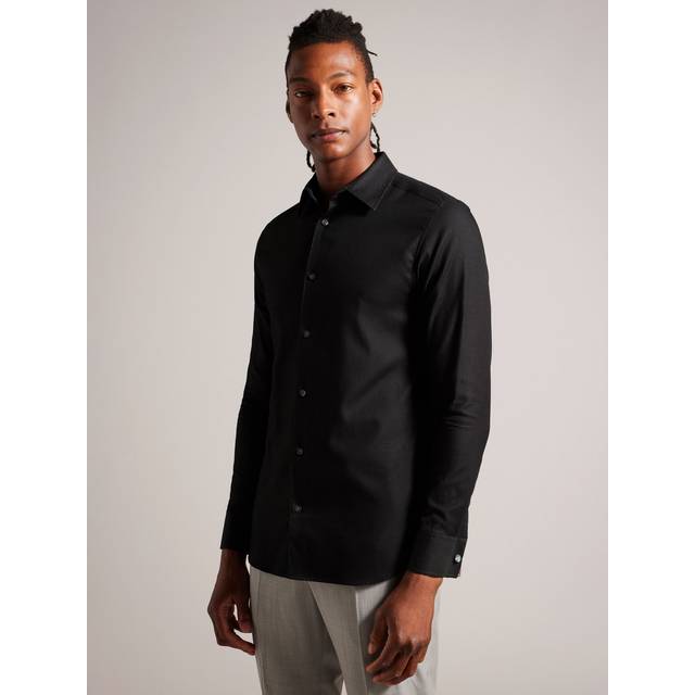 Ted Baker Mens Lecce Long Sleeve Textured Stripe Shirt in Black Cotton - Size Small