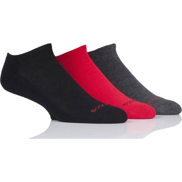 3 Pair Black / Grey / Red Bamboo Cushioned Trainer Socks Men's 7-11 Mens - SOCKSHOP - Multi Coloured