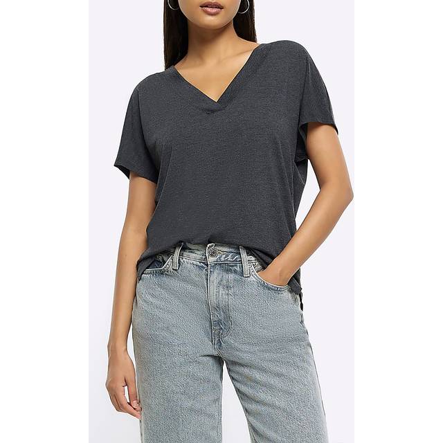 River Island Womens Grey V-Neck T-Shirt - 10