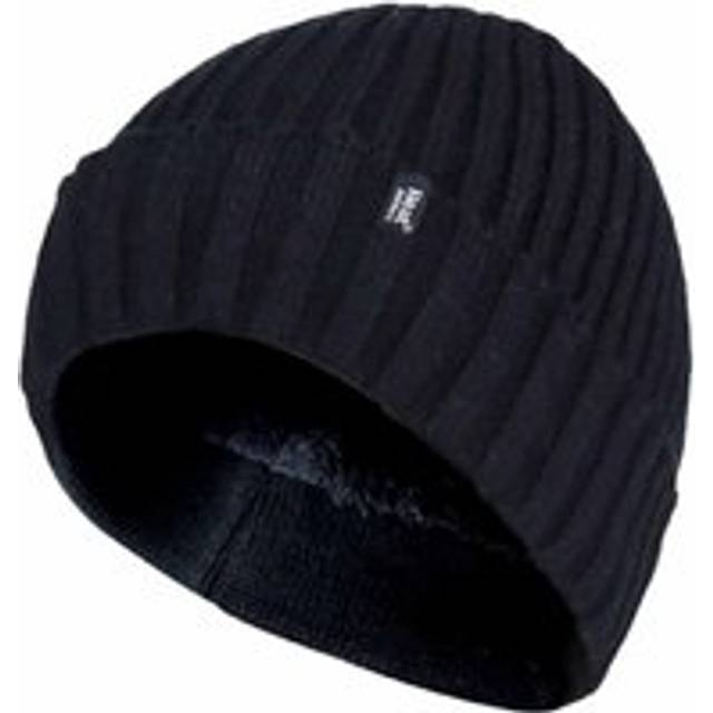 (One Size, Black) Mens 3.6 tog Fleece Lined Thermal Turn Over Cuff Winter Beanie Hat