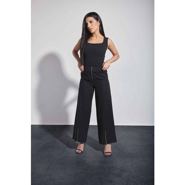 Pixiegirl Black Zip Detail Cargo Trousers 27" > 6 Pixiegirl | Petite Women's Cargo Trousers - 27" 6