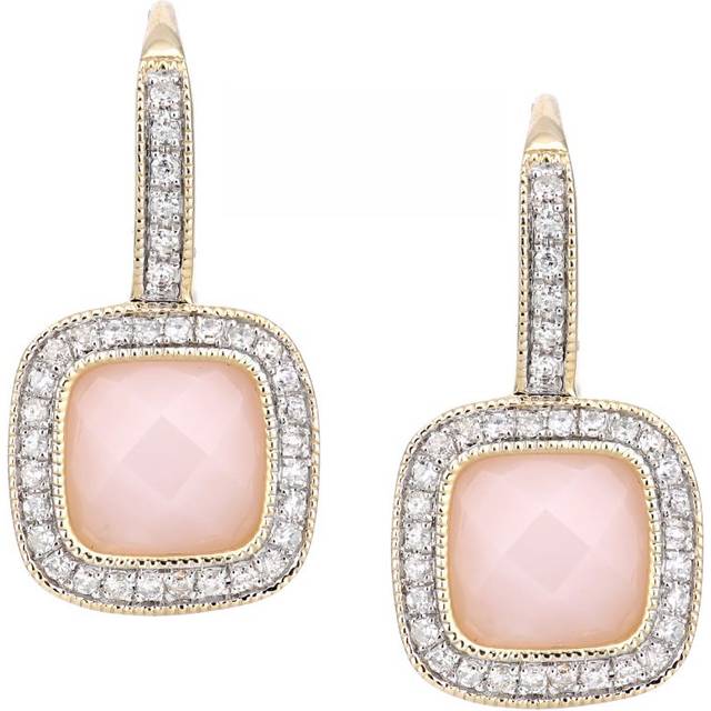 Diamant L'Eternel Womens 9ct Yellow Gold Diamond and Pink Opal Square Hoop Earrings - One Size