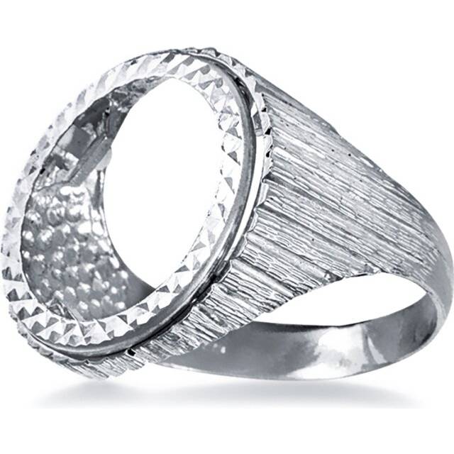 (T) Jewelco London Men&#39;s Solid 925 Silver Ribbed Barked Half Sovereign Mount Ring
