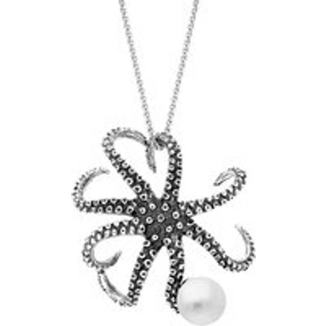 9ct White Gold Freshwater Pearl Bead Octopus Necklace - Gold