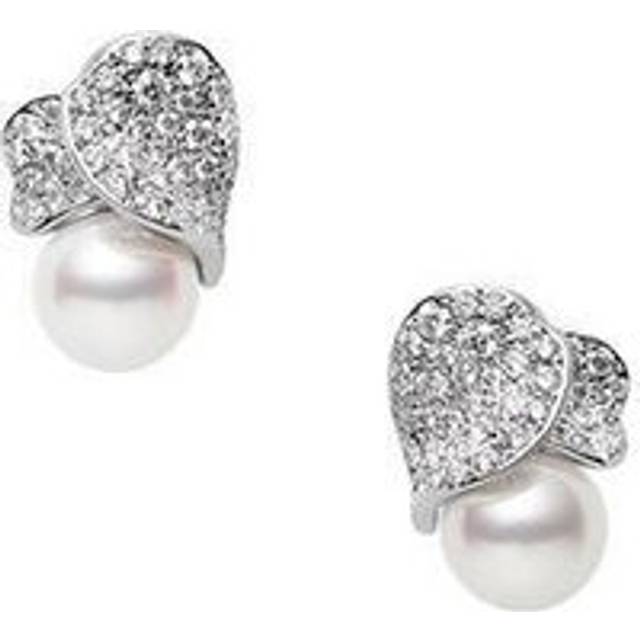 Mikimoto Les Petales Place Vendome 18ct White Gold 8mm Akoya Pearl Diamond Earrings - TITLE White Gold