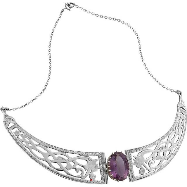 Necklace Sterling Silver Celtic Serpent Panels Amethyst Stone