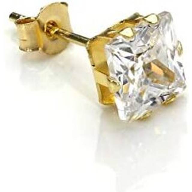 9ct Gold 5mm Clear Square CZ Crystal Single Ear Stud/Mens Earrings/Studs