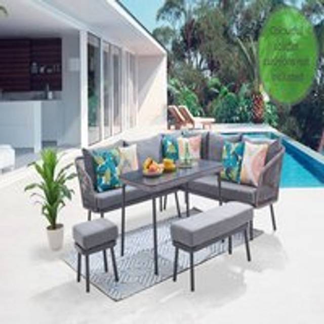 Home Detail Capri Wicker Corner Garden Set, Grey - One Size