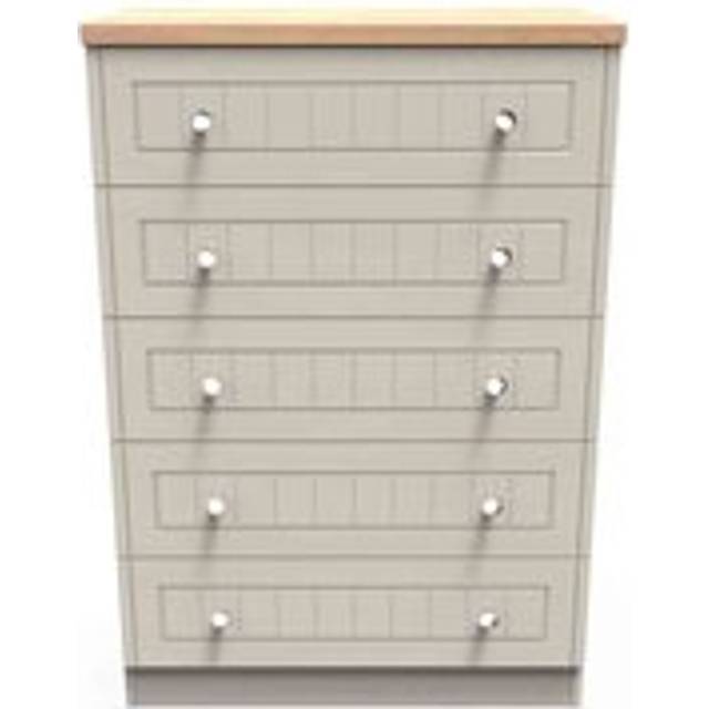 Welcome Furniture Ready Assembled Wilcox 5 Drawer Chest - Kashmir Ash and Oak, Cream