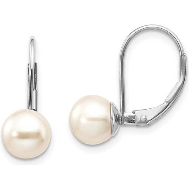14K White Gold 7-7.5 mm Pearl Leverback Earrings Mounting