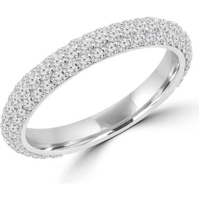 1.1 CTW Round Diamond Semi-Eternity Wedding Band Ring in 14K White Gold, Size 6.75