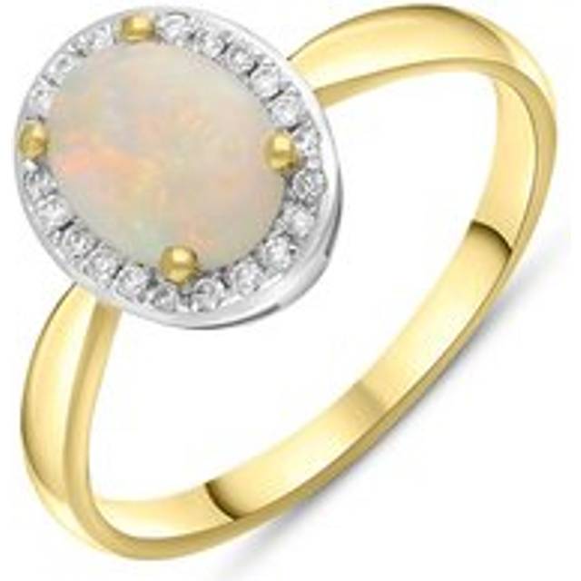 18ct Yellow Gold Opal Diamond Oval Cluster Ring