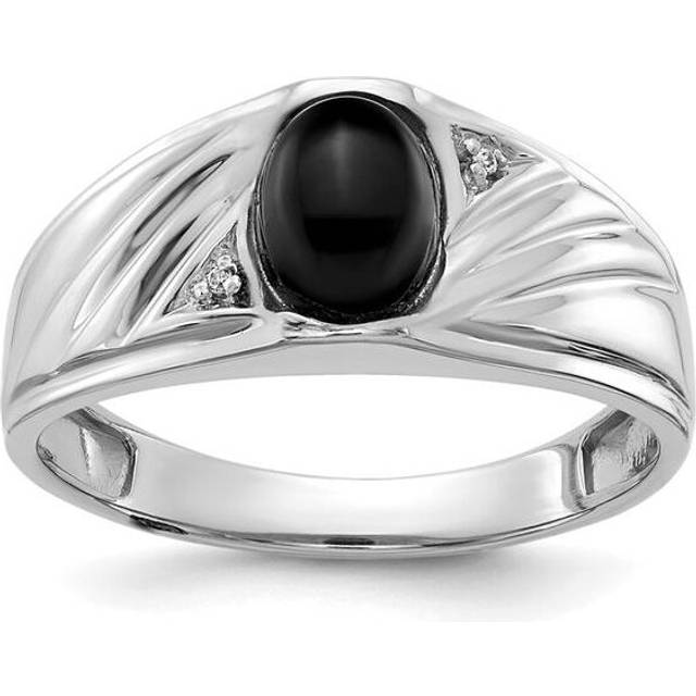 14K White Gold Mens Diamond & Onyx Ring Mounting - Size 10
