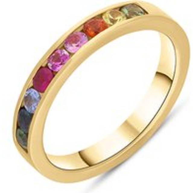 18ct Yellow Gold Sapphire Multicolour Rainbow Channel Set Half Eternity Ring - Gold