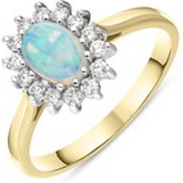 18ct Yellow Gold Opal Diamond Oval Cluster Ring
