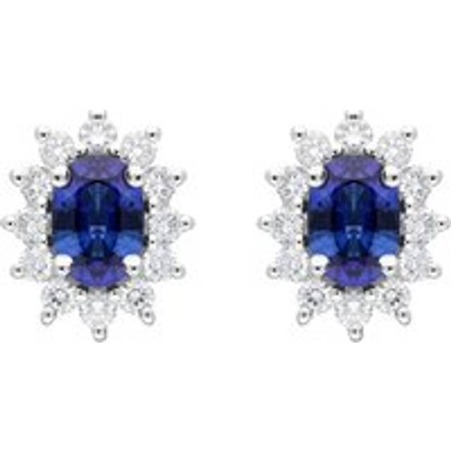 18ct White Gold 0.98ct Sapphire Diamond Oval Cut Cluster Earrings