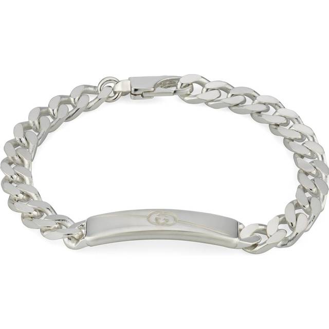 Gucci Womens Silver Tag Diagonal Interlocking-g Sterling-silver Bracelet S - SILVER