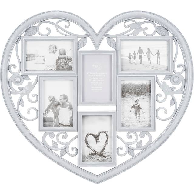 The Port. Co Gallery Grey Vintage Heart 6 Multi Aperture Photo Frame - A6