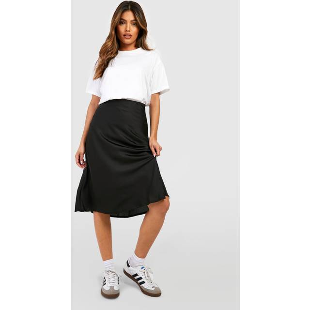 Womens Satin Bias Midi Slip Skirt - Black - 10