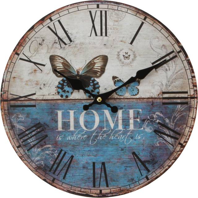 Butterfly Forest Gate Round Wall Clock - Blue