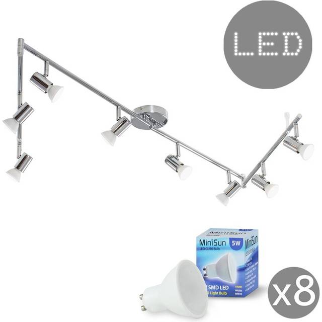 Modern Silver Chrome 8 Way Flexi Z Adjustable Ceiling Spotlight - Complete with 5w GU10 LED Bulbs [3000K Warm White]