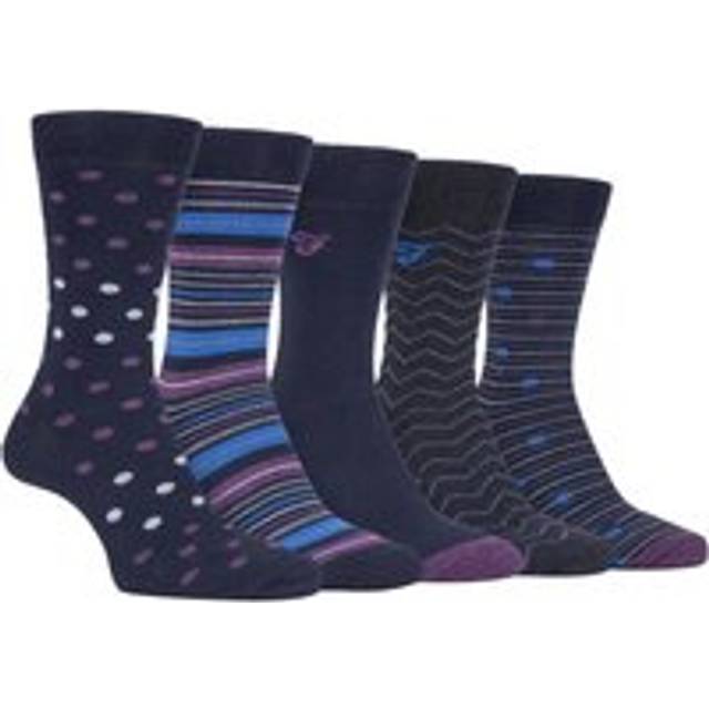 (6-11 UK, Navy Purple (Polka Dots)) FARAH - 5 Pack Mens Classic Patterned Office Cotton Dress Socks