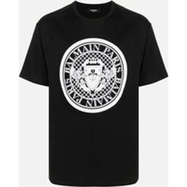 Balmain Mens Flocked Coin T-shirt Black Cotton - Size Small