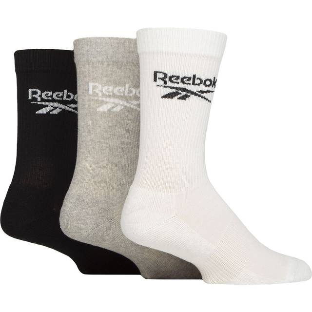 Mens and Women's 3 Pair Reebok Core Ribbed Cotton Crew Socks White / Grey / Black 8.5-10 UK - Assorted