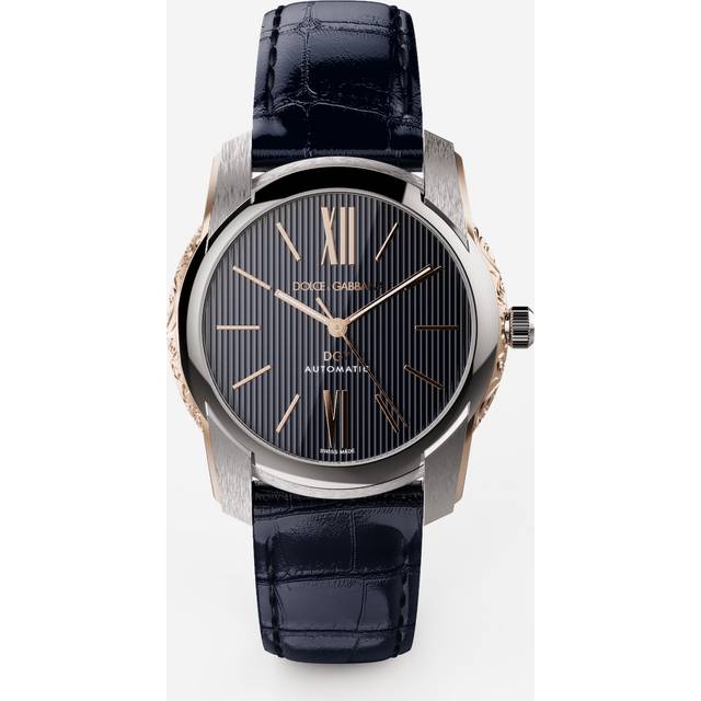 Dolce & Gabbana Dg7 Watch In Steel With Engraved Side Decoration In Gold - Man Watches Blue Onesize