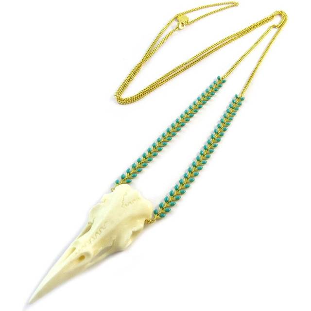 Les Trésors De Lily [P1724] - Handcrafted long necklace 'Azuni' beige turquoise gold (handmade) white