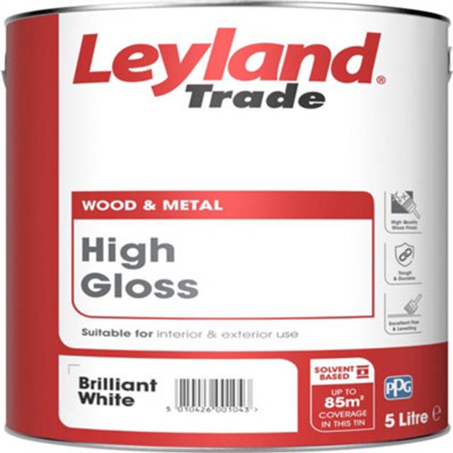 Leyland Trade Pure Brilliant White Gloss Metal & Wood Paint, 5L - Pure brilliant white - One Size