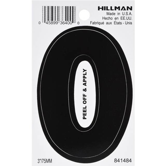 Hillman Group  3 in. Black Glossy Vinyl Die-Cut Adhesive Number - 0 -  6 Piece