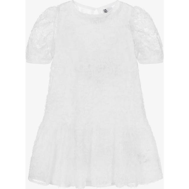 The Tiny Universe Girls White Tulle Flower Dress With Short Sleeves - 12 month