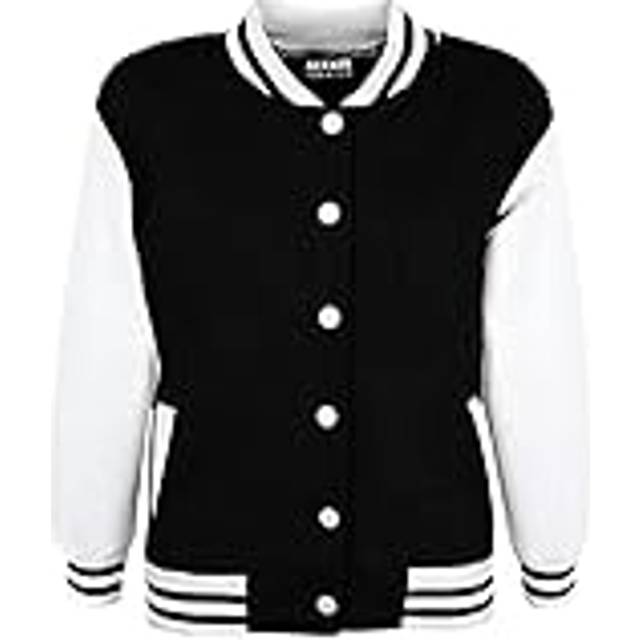 (7-8 Years, Black) Unisex Baseball Contrast Jacket Varsity Style Coat