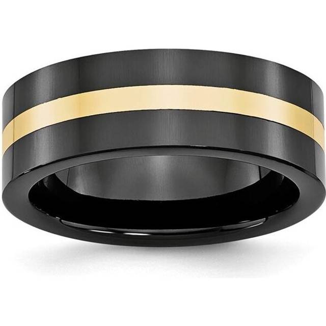 Bridal CER37-8 8 mm Ceramic Flat Black with 14K Yellow Gold Inlay Polished Band, Size 8